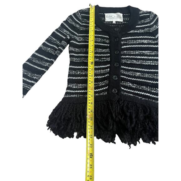 Rachel Roy Wool Blend Button Down Cardigan Fringed Black Size XS Whimsigoth New - Picture 5 of 11